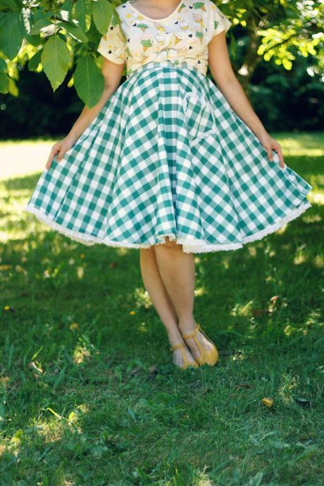 Gingham circle skirt, ice cream print tee, and a cherry on top | www.eccentricowl.com