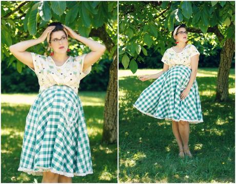 Gingham circle skirt, ice cream print tee, and a cherry on top | www.eccentricowl.com