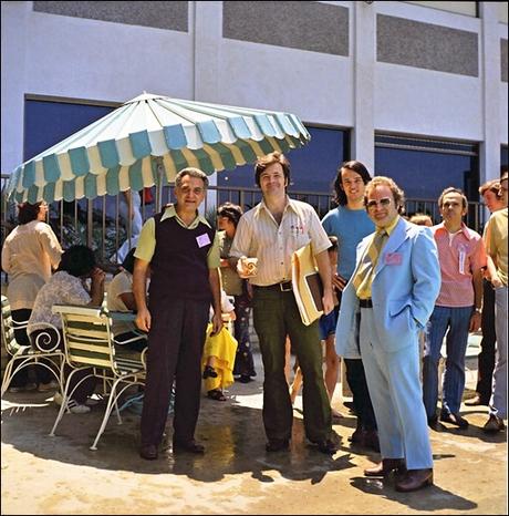 David Cody Weiss (far left, background), Jack Kirby, Neal Adams, Mike Friedrich, Bernie Lansky, Ed Nizyborski, ?, Bill Lund