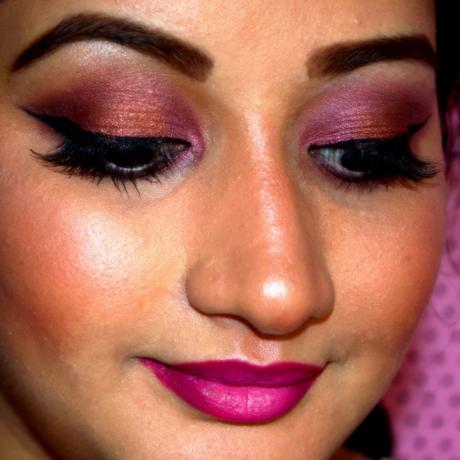 Cranberry and copper eye makeup