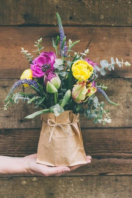 Flower Bouquet In Brown Paper Bag