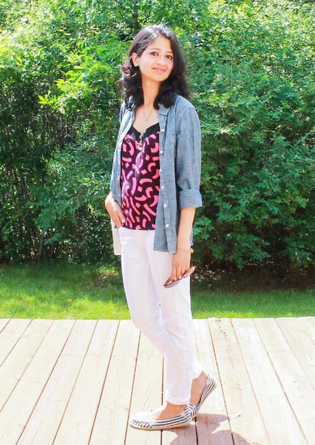 Printed Cami & White Jeans