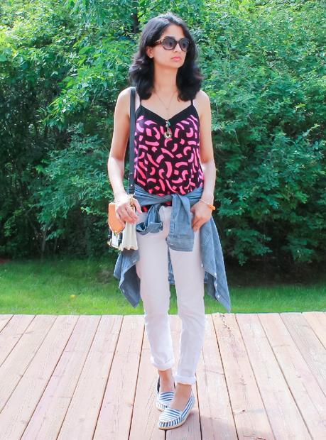 Printed Cami & White Jeans