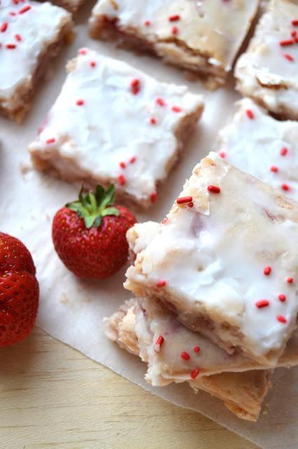 Blondies infused with strawberries and white chocolate chips