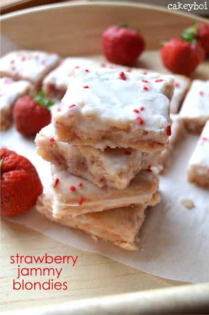 Blondies infused with strawberries and white chocolate chips