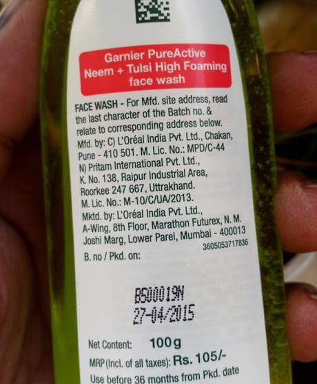 Garnier Pure Active High Foaming Face Wash with Neem and Tulsi | Review, Photos, Price 