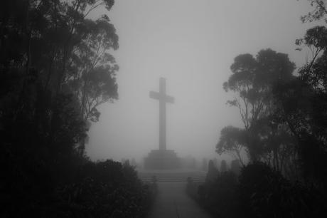 mt macedon memorial cross in cloud
