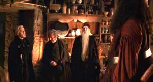 Hagrid's_hut_with_visitors_Malfoy_Fudge_Dumbledore