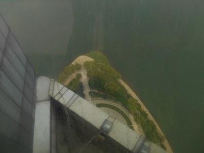 Staying at the 5 Star Yanggakdo Hotel in Pyongyang, North Korea View down from the Revolving restaurant