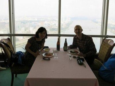 Staying at the 5 Star Yanggakdo Hotel in Pyongyang, North Korea Lunch at the revolving restaurant on the 47th floor.