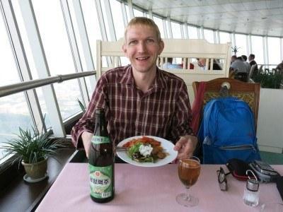 Staying at the 5 Star Yanggakdo Hotel in Pyongyang, North Korea Lunch at the revolving restaurant on the 47th floor.