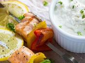Salmon Souvlaki Skewers with Feta Yogurt Sauce