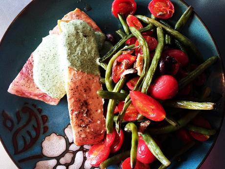 Baked Salmon with Mediterranean Style Vegetables