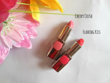 L'Oreal Paris Moist Mat Lipsticks : Cherry Crush, Flaming Kiss (Review, Photos, Swatches)