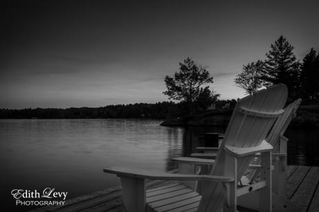 Lake Rosseau, Muskoka, Ontario, Monochrome, black and white, muskoka chairs