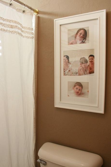 LOVE THIS!!! Pictures of kids in the tub in the bathroom... great idea!