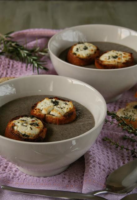 MUSHROOM SOUP with CHEVIN & THYME TOASTS