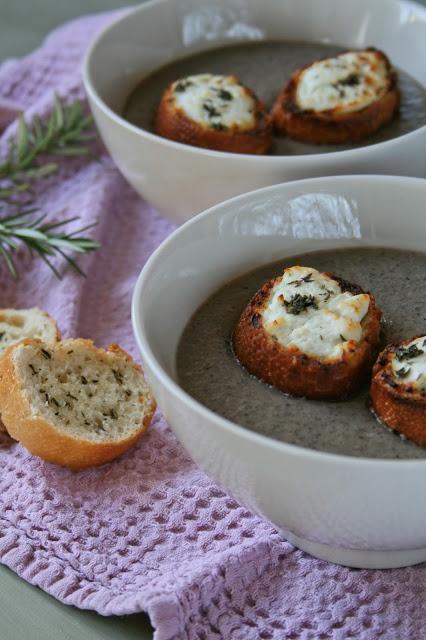 MUSHROOM SOUP with CHEVIN & THYME TOASTS