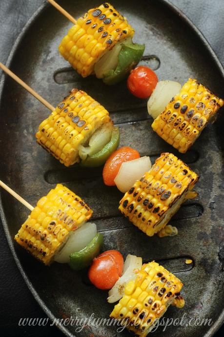 Corn On The Cob Kebabs: Corn On Sticks: Summer Appetizer: Vegetarian Kebabs