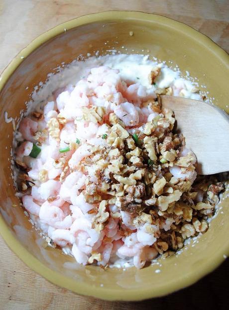 Slender Shrimp Appetizer with Lemon, Thyme, Walnuts and Feta Cheese