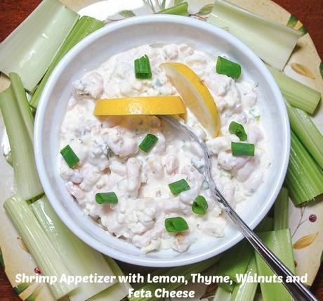 Slender Shrimp Appetizer with Lemon, Thyme, Walnuts and Feta Cheese