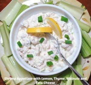 Slender Shrimp Appetizer with Lemon, Thyme, Walnuts and Feta Cheese