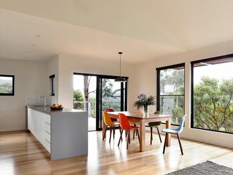 Open-plan dining room with a view