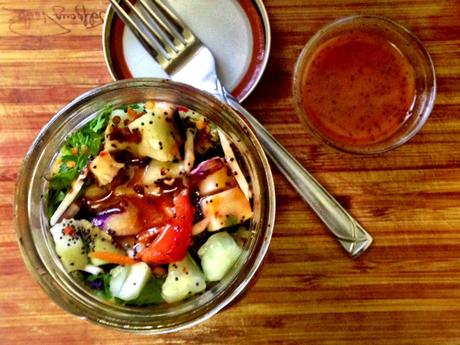 Chopped & Layered Mason Jar Salad w/Strawberry Poppy Seed Vinaigrette