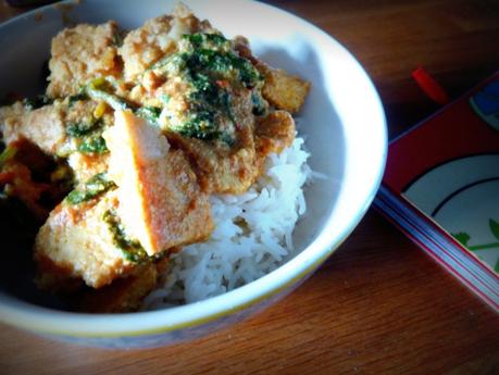 Vegan Paneer and Spinach in Tomato Sauce