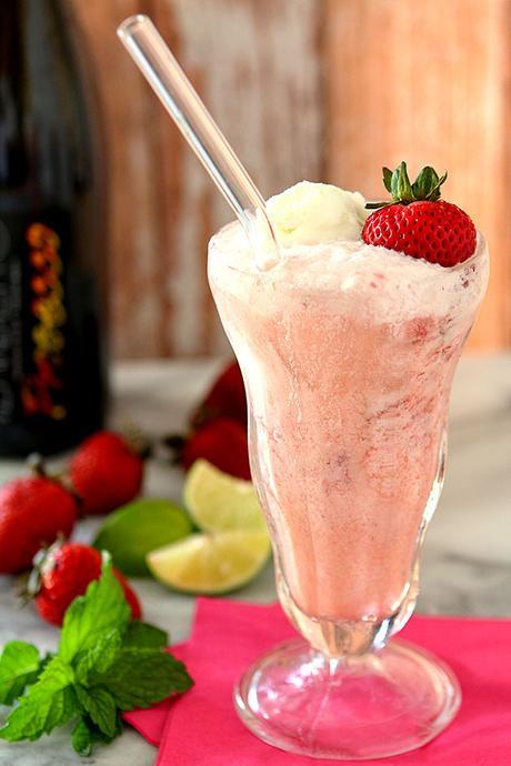 Lime Sherbet Float with Strawberries and Prosecco Lime Sherbet Float with Strawberries and Prosecco