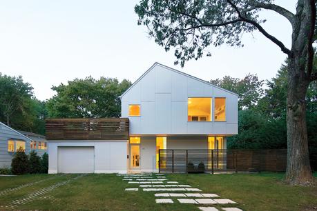 braver house facade roof deck extended cedar screen 0