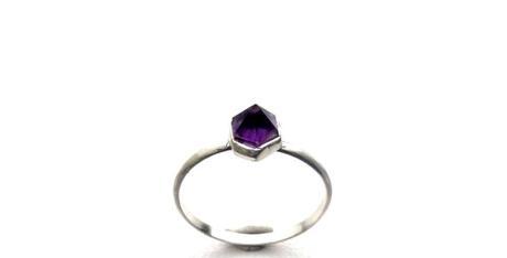 Amethyst Ring natural Crystal Point Bezel set in Recycled Silver Stack Stackable Ring