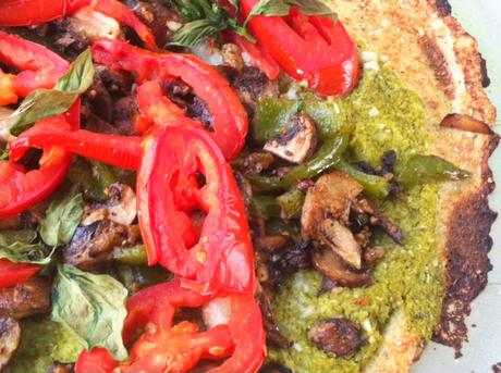 Swiss Chard Pesto & Mushroom Pizza on Cauliflower Crust|REPOST