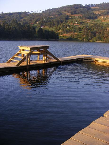 Edirisa Lake Bunyonyi swimming pool. Gorilla Highlands