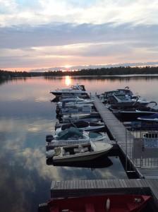 Ontario - Peterborough and the Kawarthas - Lantern Restaurant & Grill - McCracken's Landing on Stoney Lake where boats dock to reach restaurant at sunset 1