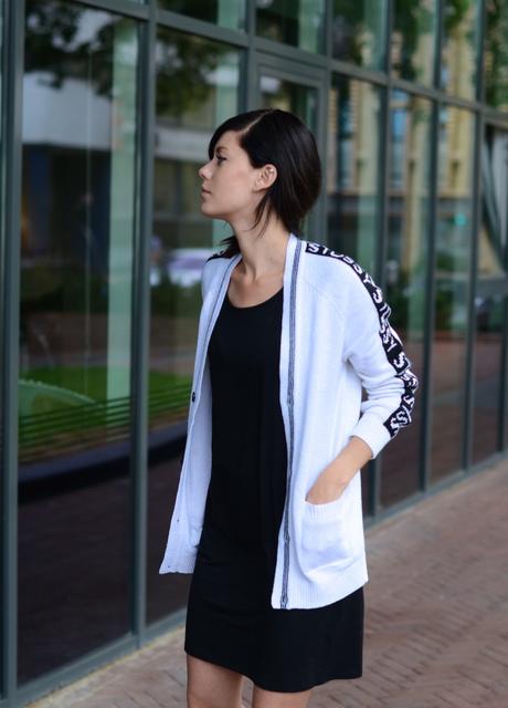 stussy white logo cardigan