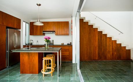 Modern Mexican kitchen with green cement tiles