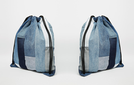 vintage denim patchwork drawstring backpack