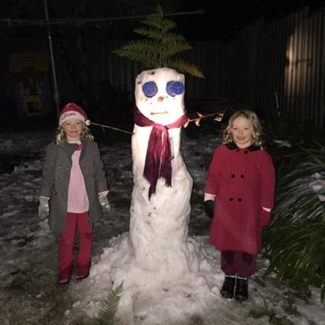 After we got home from getting the tiles, Hubby helped the kids build a second snowman. Hope it is there still in the morning.