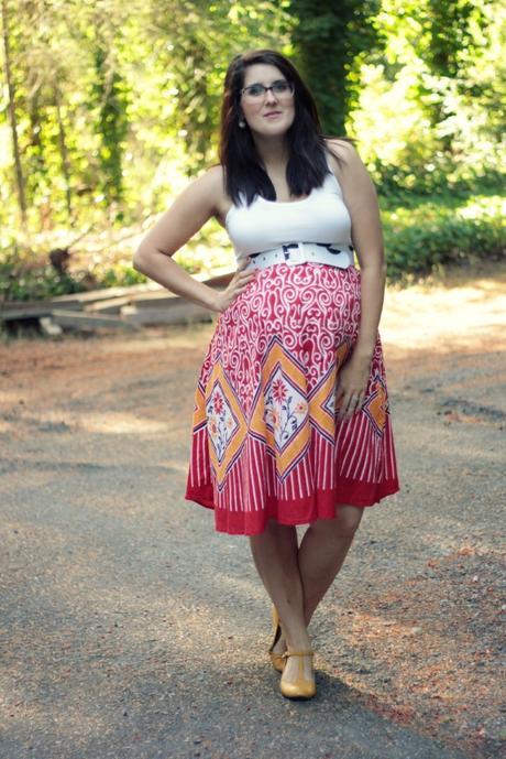 Maternity Style: Circle Skirt, Tank top, T-strap Shoes | www.eccentricowl.com
