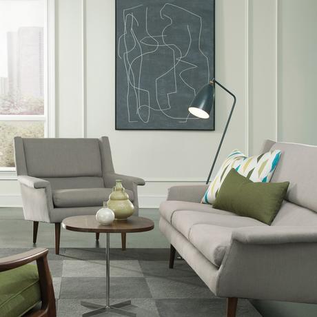 Sophisticated midcentury couch and lounge chair