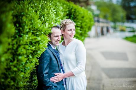 Wedding couple look to the river thames