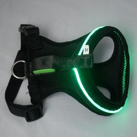 LED Pet Harness 34cm Green Light Adjustable-Black(2xCR2032)