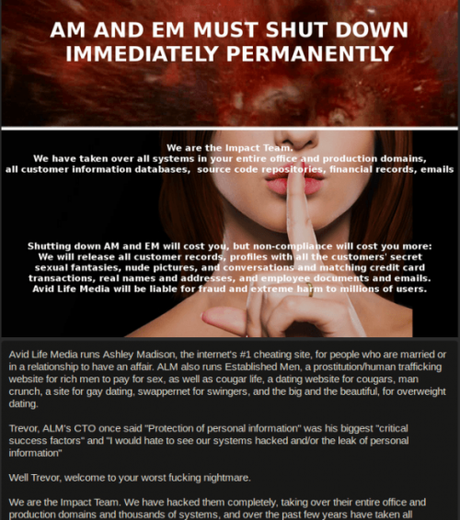 message from Impact Team to adultery sites