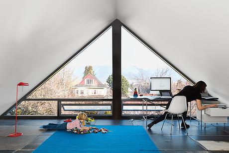 A playroom and office in an attic