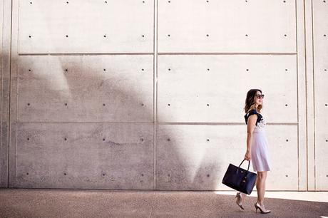 from grandma with love, black and white applique dress, gold valentino pumps, prada double bag, lob haircut with ombre hightlights, ladylike outfit