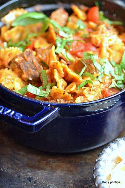 sriracha steak bites and pasta