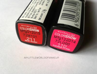 Maybelline Color Show Lipsticks in Red Rush & Fuchsia Flare Review & Swatches