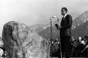 Graham preaches commemorative sermon on the spot where he made his fateful decision.