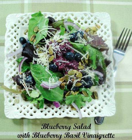 Leafy Green Salad with Blueberries and a Blueberry Basil Vinaigrette